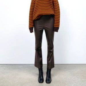Brown Leather Kick Flare Pants